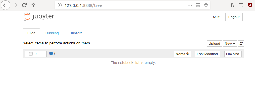 Empty jupyter notebook hosted by docker